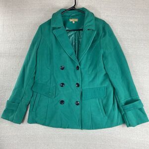 Valerie Stevens Teal Green Pea Coat Large Double Breasted Pockets Holiday Winter